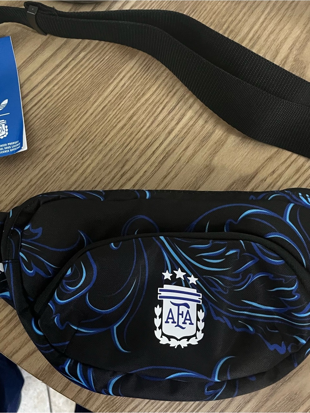 FA Black Waist Bag with Blue Swirl Design